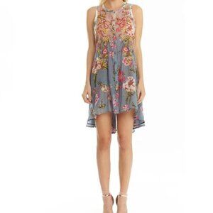 Aratta Silent Journey Dress XL Embroidered Semi Sheer Rayon Button Front Floral